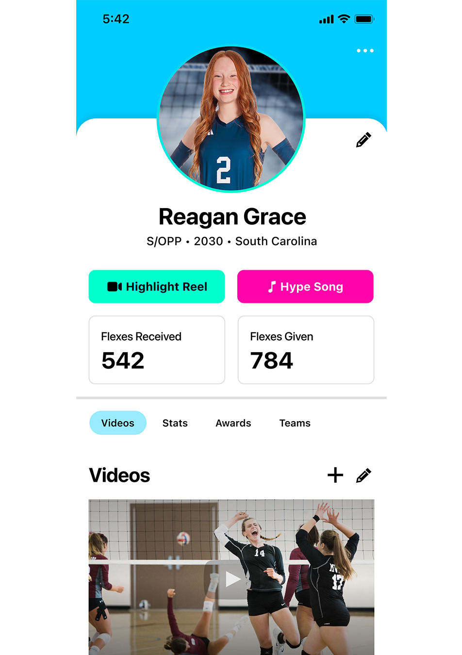 main profile screen in the Flexr app