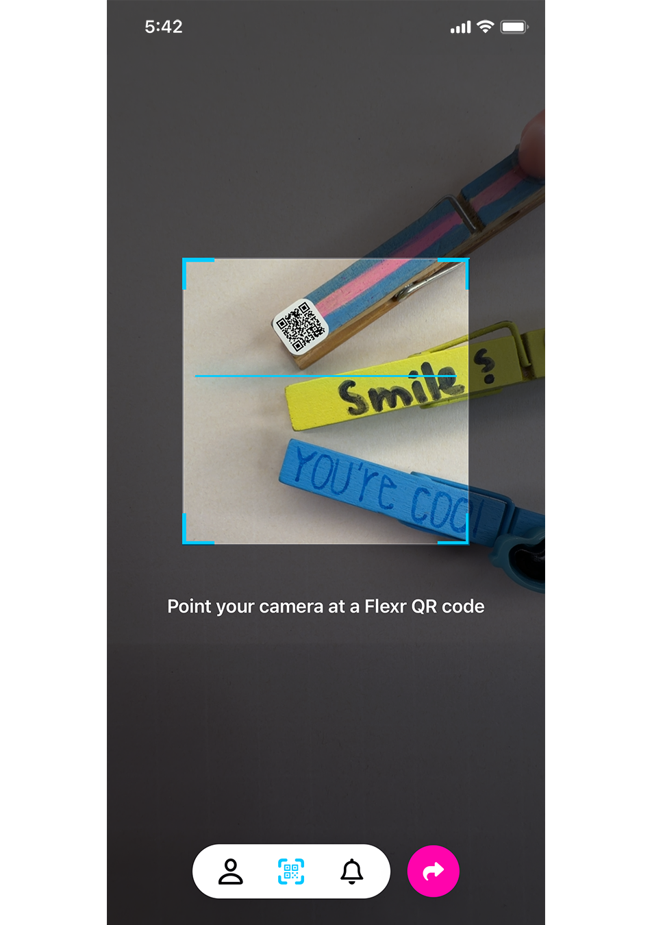 camera screen to scan Flexr QR codes